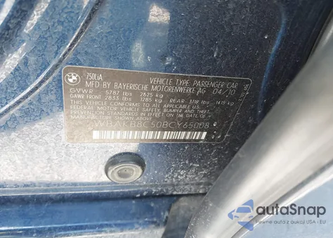 2011 BMW 750Li z USA, uszkodzony, nr VIN WBAKB8C50BCY65008